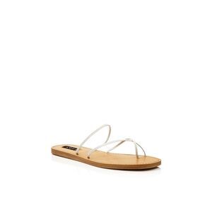 AQUA Womens White Strappy Zues Square Toe Slip On Leather Sandals 7.5 M